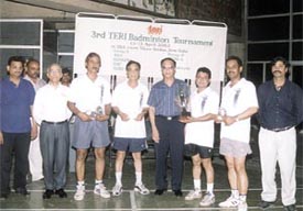 The DDA badminton team, which won the Teri Cup, with former Asian champion Dinesh Khanna