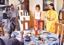 Shweta Tiwari of Kasauti Zindagi Ki fame along with local model Krishma at a shooting for a commercial in Sector-4, Panchkula, on Tuesday.