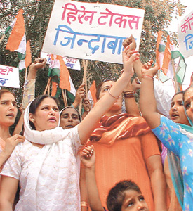 Sharmila Tokas, wife of Hiren Tokas, who has been arrested on corruption charges