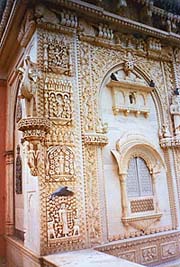 Marble carving and a jharokha in Karnimata Temple, Deshnok