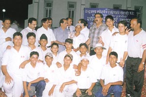 The Salwan Boys School team, which annexed the Dr Hedgewar Cup, with chief guest