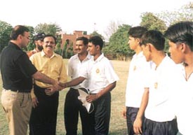 Promising batsman A. T. Rayudu of Andhra Pradesh being introduced to DDCA president Arun Jaitley 