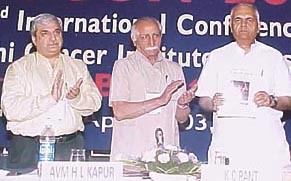 Deputy Chairman of Planning Commission K C Pant at the second international conference on breast cancer at the Rajiv Gandhi Research Centre 
