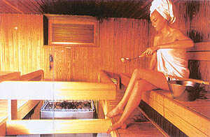 Hot water thrown over the hot stones creates a dry steam (loyly), which makes the heat tolerable and stimulates perspiration
