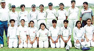 Cricketers of Haryana during a preparatory camp for the Junior National Womens Meet, at Panchkula on Monday.