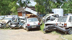 Some of the vehicles involved in accidents piled up at Kharar police station.