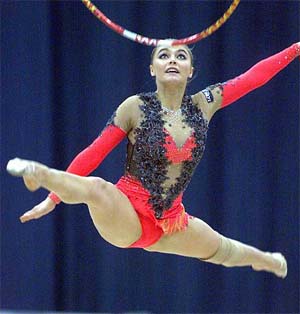 Russian gymnast Alina Kabaeva performs during the finals of the Artistic and Rythmic Gymnastics European Team Championships in Moscow 