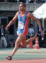 Australia's Patrick Johnson sprints to win the men's 100-meter even at the Mito International Athletics meet 