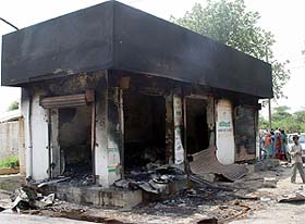 Shops which were set onfire by the mob 