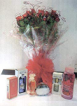 Celebrating Mother’s Day with flowers accompanied by a beauty product