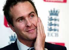 Michael Vaughan listens to a question at an England and Wales Cricket Board news conference