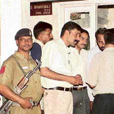 CBI sleuths outside the Sector 22 residence of Judicial Magistrate