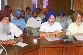 Dr K.S. Aulakh, Vice-Chancellor, Punjab Agricultural University, attends an in-house research review meeting of the College of Agriculture