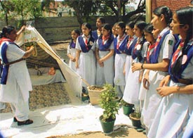 Ms Amarjit Kaur, captain, instructs Scouts on arranging tents at Government Model Senior Secondary School, Dholewal Chowk