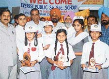 Winners of the declamation contest organised at Everest Public Senior Secondary School by the Petroleum Conservation Research Association