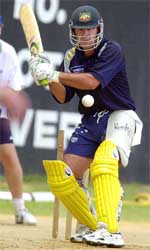Australia's one-day captain Ricky Ponting bats at the nets 