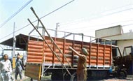The truck that rammed into an overhead wire