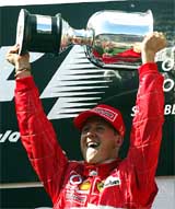 Michael Schumacher of Germany celebrates his victory at the Austrian Grand Prix 