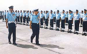 The Air Officer Commanding-in-Chief, Western Air Command, Air Marshal A.R. Gandhi, inspects a guard of honour