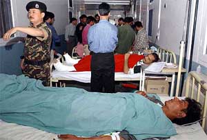 Some of the blast victims being treated at a city hospital