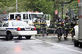 Firefighters and the police at the Yale University School of Law