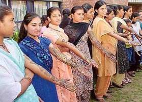 Participants at a mehndi contest at The Tribune Model High School, Sector 29, Chandigarh