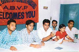 Ludhiana ABVP unit president Sandeep Kapoor talking to newspersons