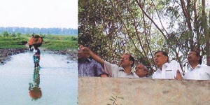A team of officials inspecting the bird sanctuary during their visit recently