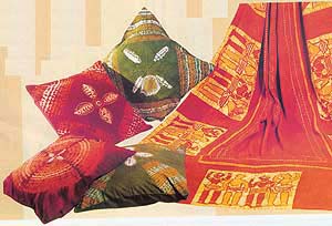 Bright cushion covers in shibori