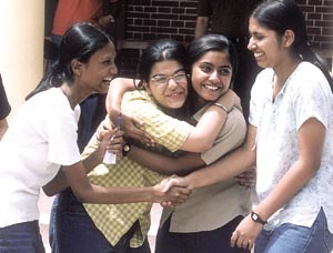 Elated students of Jesus and Mary in the Capital on Saturday, soon after the declaration of the class 10 results by the CBSE. 