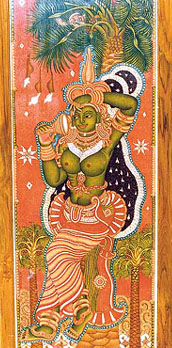 (Above) Kerala murals depicting an apsara and (top) lovers