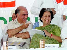 Former Union Minister Shanta Kumar and Himachal Pradesh Congress chief and Minister of the State Vidya Stock