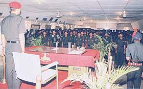 The personnel of 119 Assault Engineer Regiment being addressed by their Commanding Officer