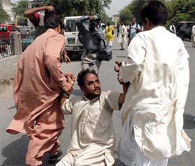 An unknown party worker of the Pakistan Peoples Party