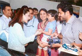 Bollywood star Preity Zinta with her fans in Ludhiana