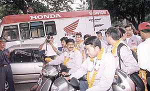 The Hero Honda motorcycle rally arrives in Delhi on Wednesday