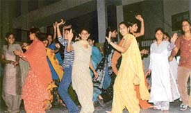 Students of Master Tara Singh College perform gidda to mark the conclusion of their NSS camp in Ludhiana