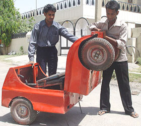 A folding car developed by students of the Shri Krishna Engineering Institute