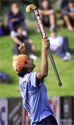 Indias Prabhjot Singh celebrates after scoring the winning goal in their match against Pakistan