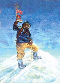 A painting of Tenzing on Mt Everest