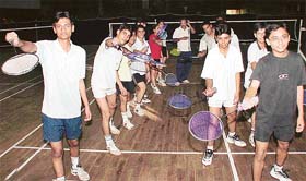 Badminton players practice at the Panjab University coaching centre, Chandigarh