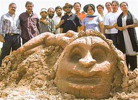 Artists of the city under the banner of the Chandigarh Lalit Kala Akademi put up a sculpture at the regulator end of the Sukhna lake