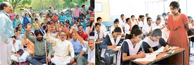 Members of the Government School Teachers Union take out a rally to protest against the holding of extra classes