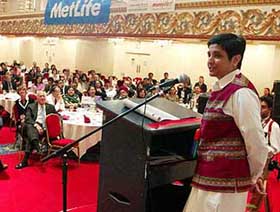 Well-known Indian police officer Kiran Bedi addresses a gathering during a reception organised by the Asian Indian Chamber of Commerce in New Jersey