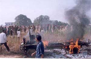 A scene of caste clash in Talhan village of Jalandhar district on Wednesday