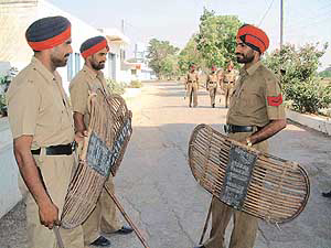 Police personnel in front of Shahid Baba Nihal Singhs samadh