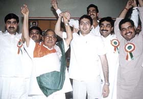 Industries Minister Deep Chand Bandhu along with Youth Congress leaders at a workers’ training camp