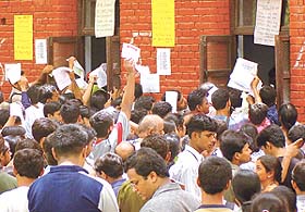 Students throng the Hindu College admission counter in the Capital