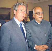 Deputy Prime Minister L.K. Advani with US President George Bush at the White House in Washington on Monday.