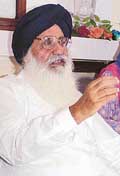 Mr Parkash Singh Badal, former Chief Minister, addresses a press conference in Chandigarh on Tuesday.